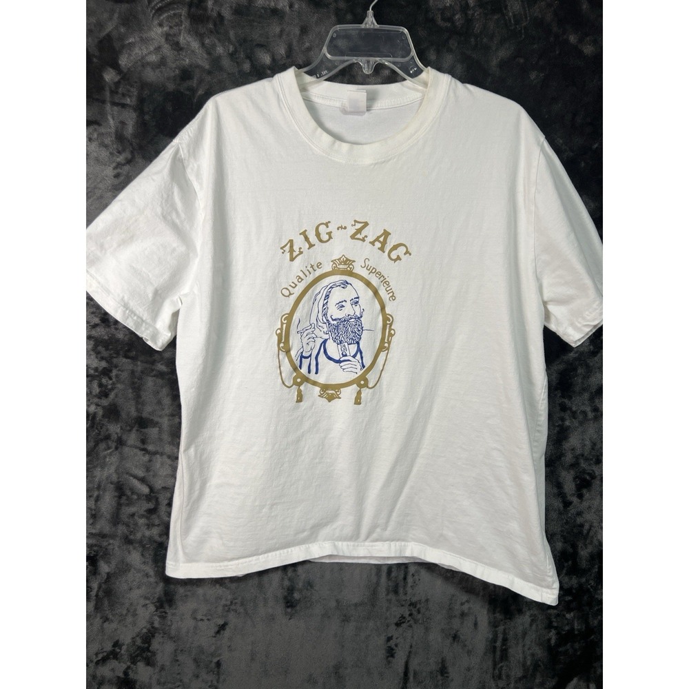 Zig Zag Smoking Man Graphic Tee Large White Cotton Streetwear Unisex‎ Distressed